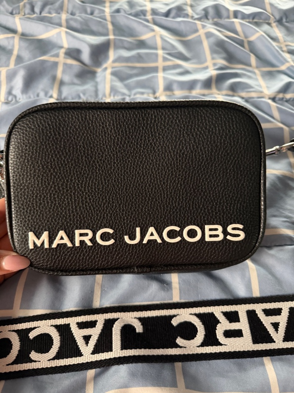 Marc Jacobs Black Pebbled Logo Camera Bag with Branded Strap